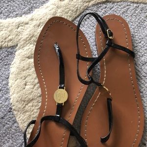 RALPH LAUREN black straps and gold accent sandal!